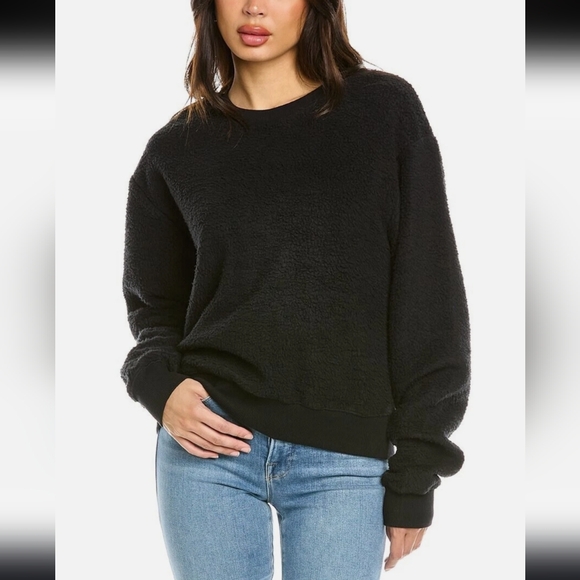 GOOD AMERICAN Sherpa Fleece Cozy Boyfriend Sweatshirt Black Sz3 - Picture 3 of 4
